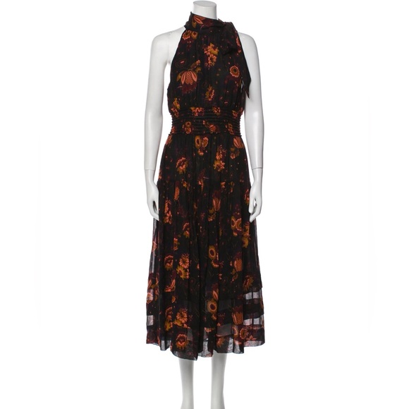 Ulla Johnson Maya Printed Silk Midi Halter Neck Dress Size 8 - Picture 2 of 4